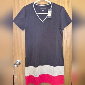 Tommy Hilfiger V-Neck T-Shirt Dress Navy RED Gray Small NEW